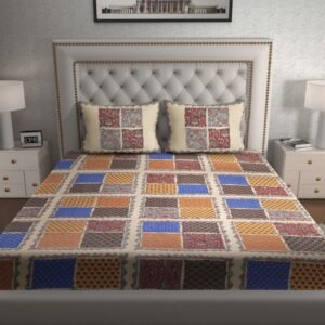 Rajasthani Traditionally Printed Cotton Doublebed Bedsheet With Pack of 2 Pillow Covers